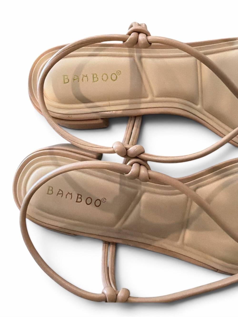 Bamboo Strap Sandal Size 10 Nude Block Heel Gold Hardware Detail Square Toe NEW - Picture 10 of 14